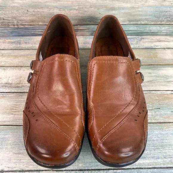 Rockport Loafers Shoes Womens 8.5M Brown Leather Slip On Lightweight - Picture 1 of 11